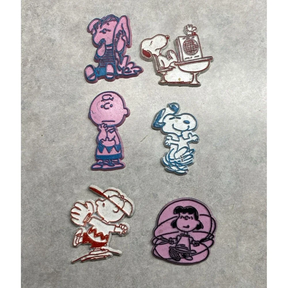Vintage Peanuts Refrigerator Magnets Snoopy Charlie Brown Lucy 1950-1960's Set 6